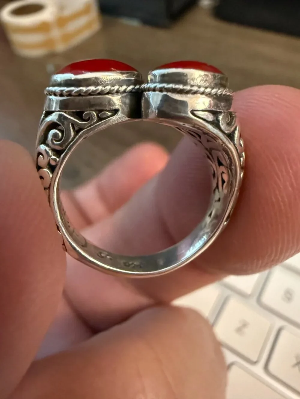 Sterling silver red jasper bypass ring by Samuel B